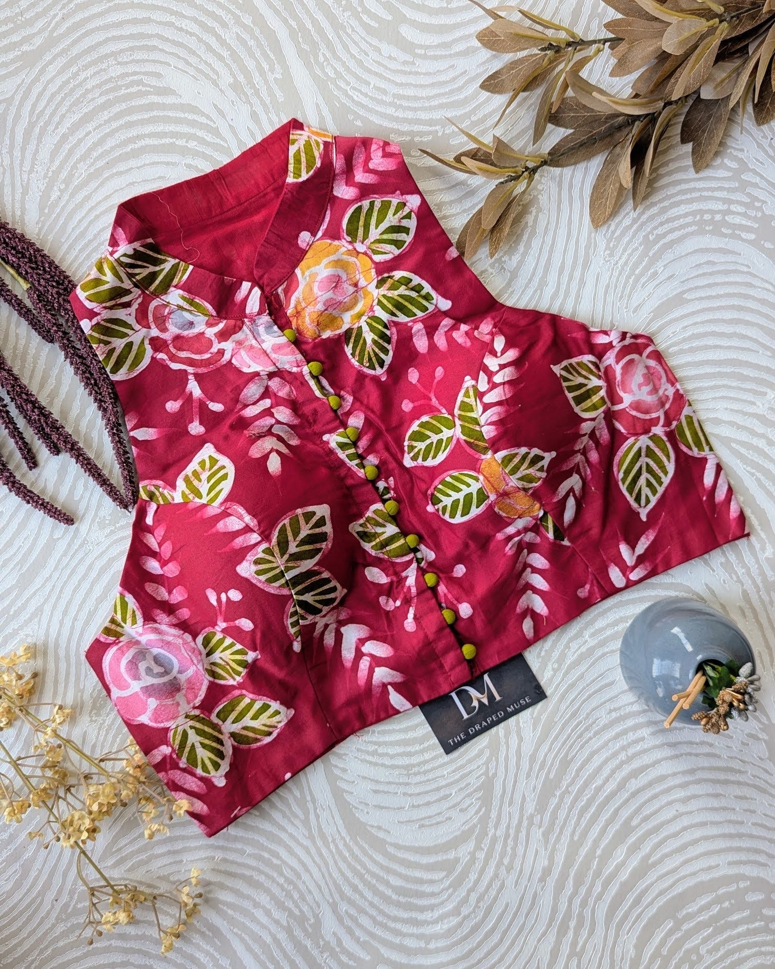Pink Batik Print Blouse - Readymade Saree Blouse