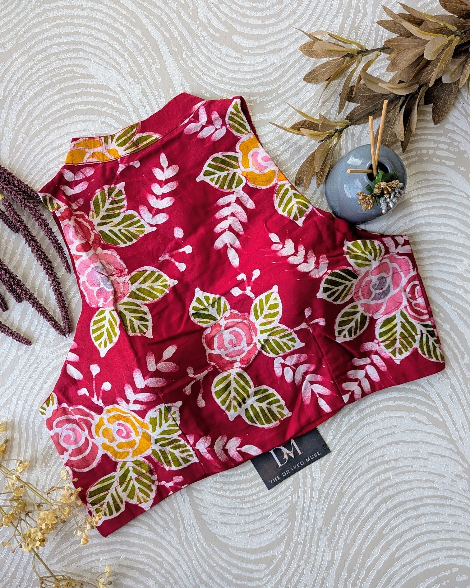 Pink Batik Print Blouse - Readymade Saree Blouse