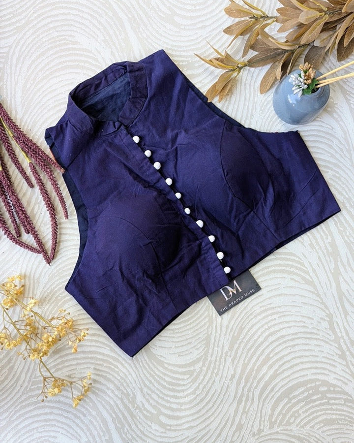 Navy Blue Batik Print Blouse - Readymade Saree Blouse