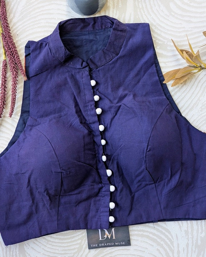 Navy Blue Batik Print Blouse - Readymade Saree Blouse