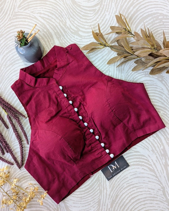 Maroon Batik Print Blouse - Readymade Saree Blouse