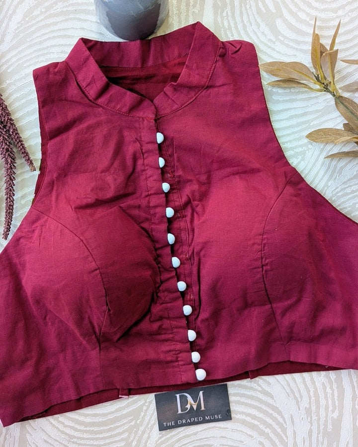 Maroon Batik Print Blouse - Readymade Saree Blouse