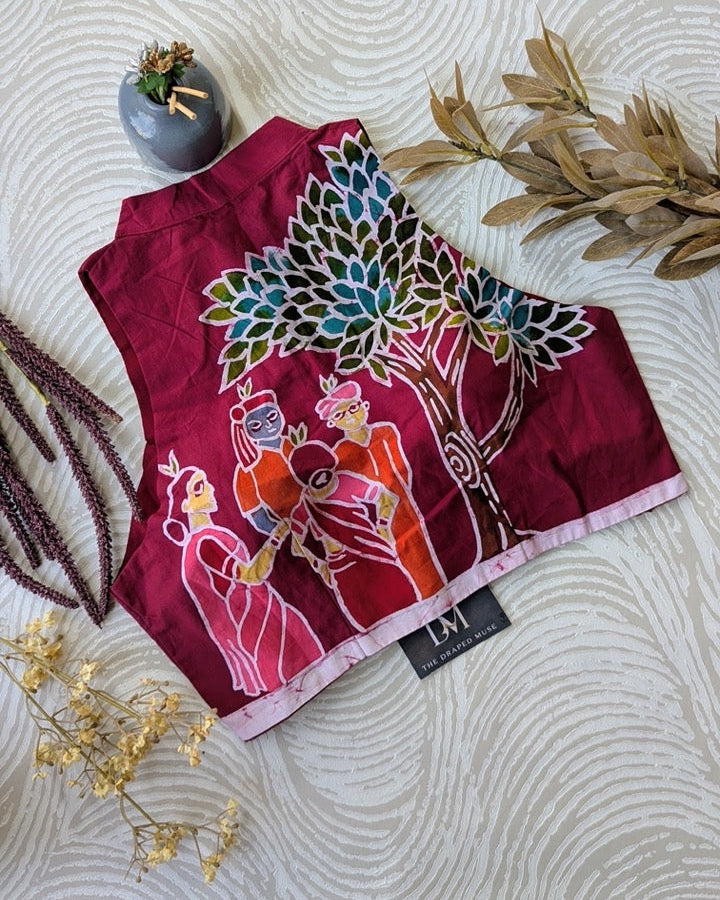 Maroon Batik Print Blouse - Readymade Saree Blouse