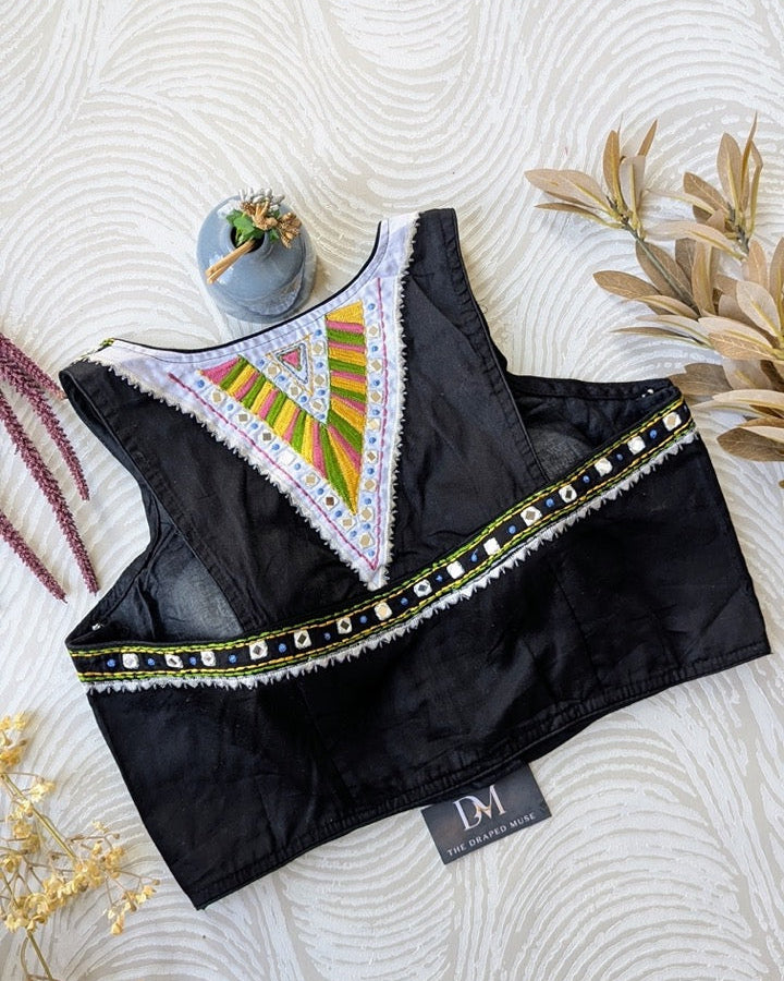 Black Racer Back Blouse - Readymade Saree Blouse