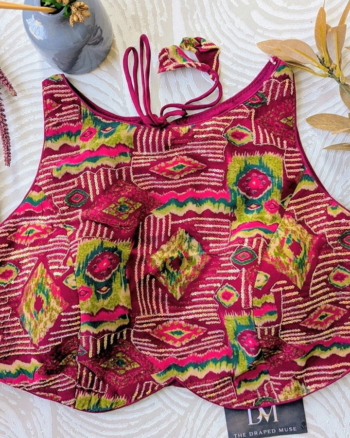 Maroon Printed Blouse - Readymade Saree Blouse