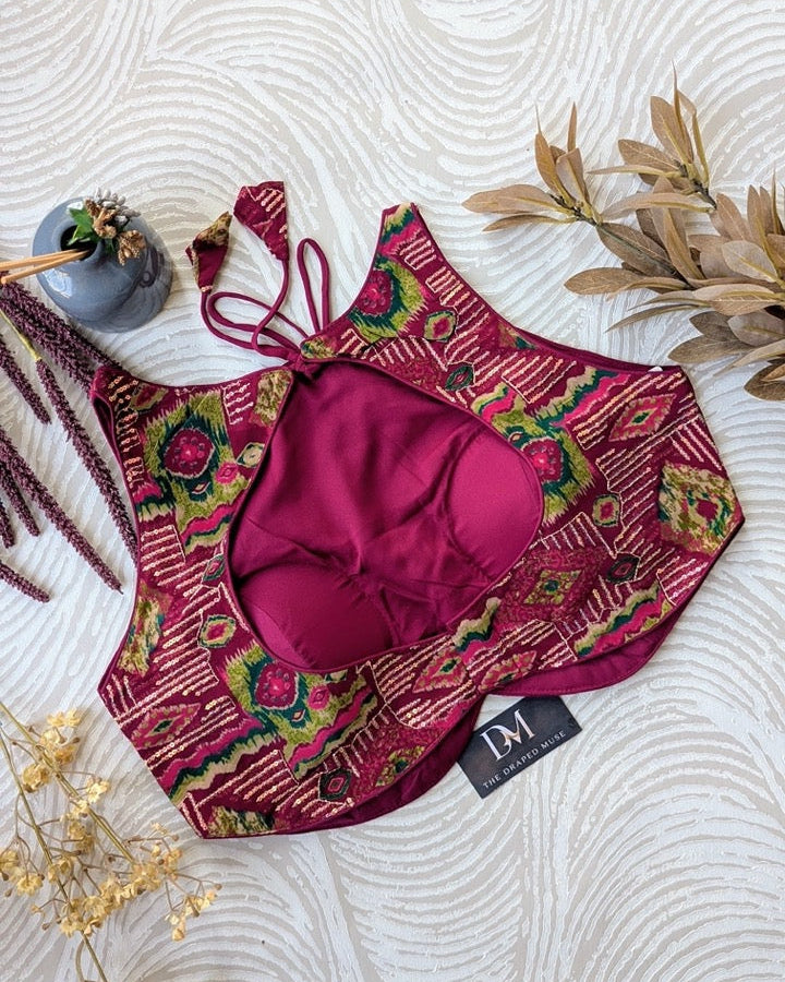 Maroon Printed Blouse - Readymade Saree Blouse