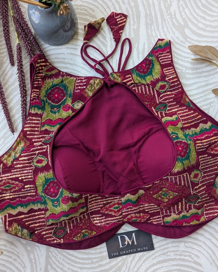 Maroon Printed Blouse - Readymade Saree Blouse