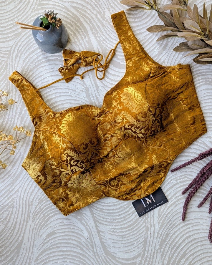 Mustard Yellow Short Corset Blouse - Readymade Saree Blouse