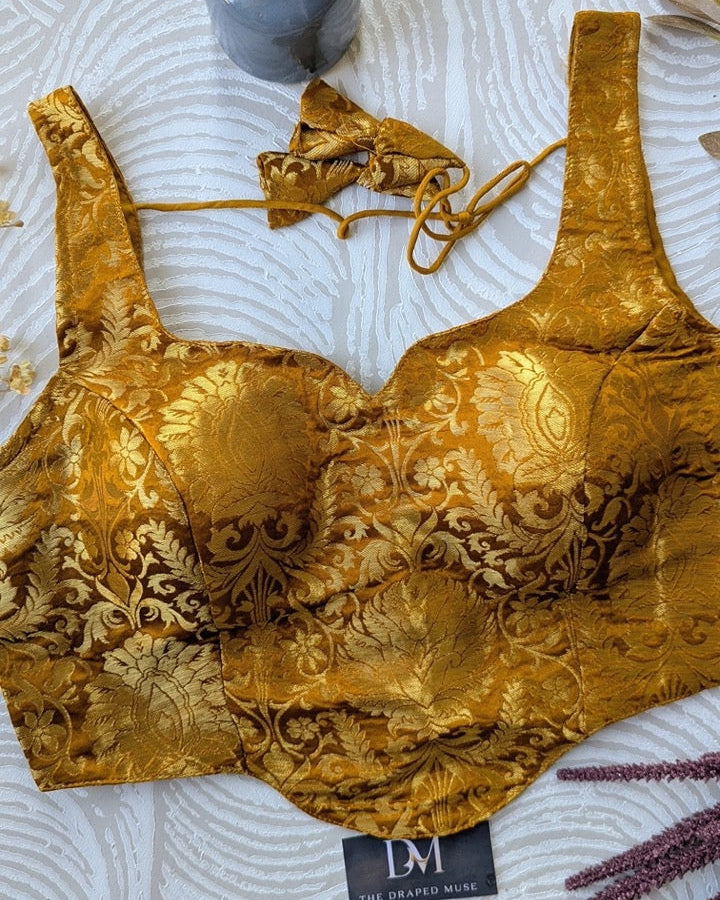 Mustard Yellow Short Corset Blouse - Readymade Saree Blouse