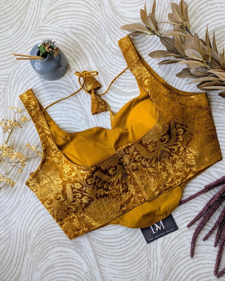 Mustard Yellow Short Corset Blouse - Readymade Saree Blouse