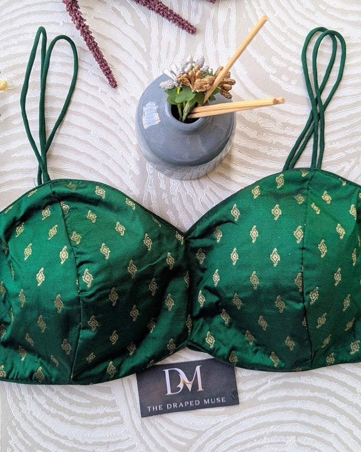 Green Spaghetti Blouse - Readymade Saree Blouse