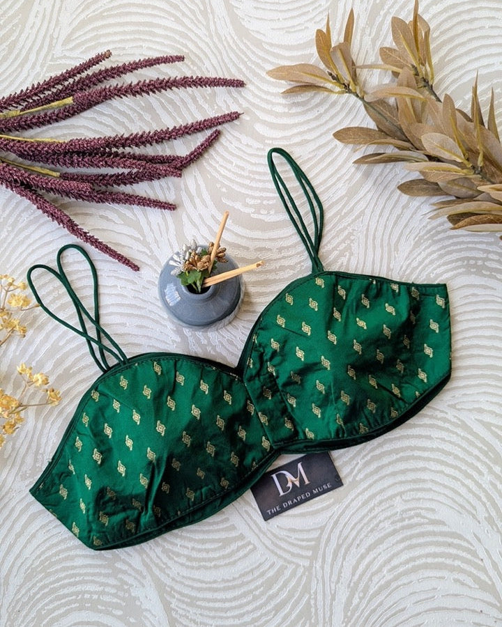 Green Spaghetti Blouse - Readymade Saree Blouse