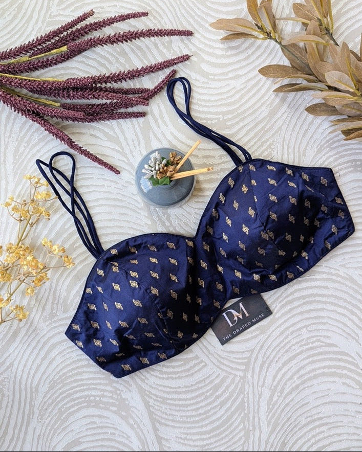 Navy Blue Spaghetti Blouse - Readymade Saree Blouse