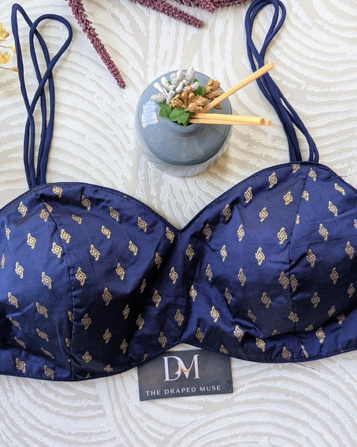 Navy Blue Spaghetti Blouse - Readymade Saree Blouse