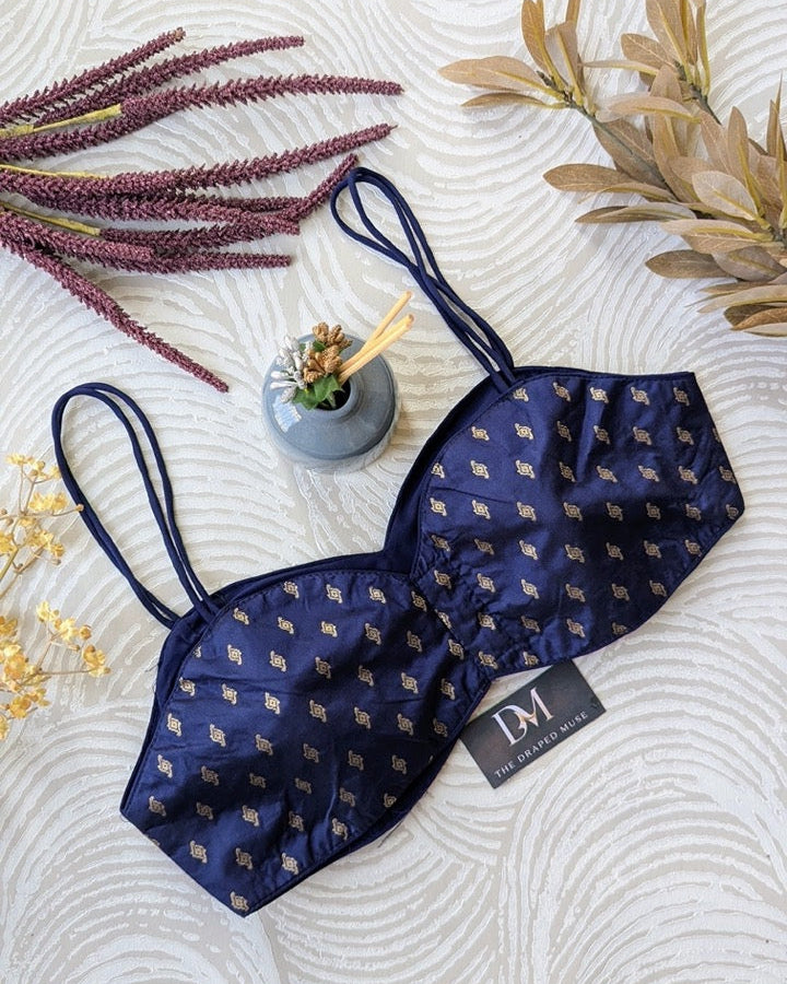 Navy Blue Spaghetti Blouse - Readymade Saree Blouse