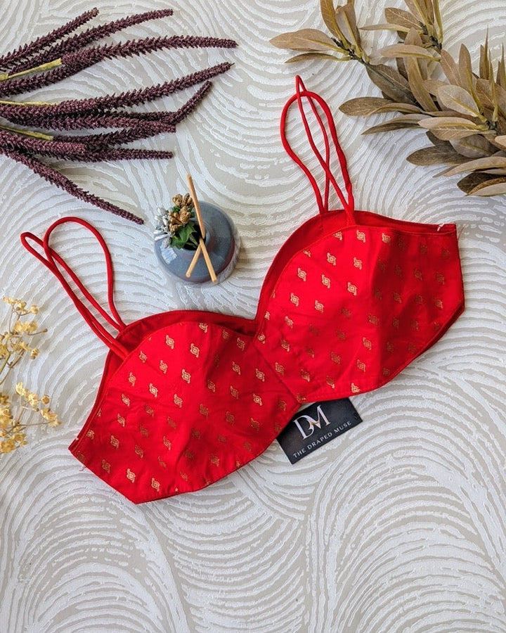 Red Spaghetti Blouse - Readymade Saree Blouse