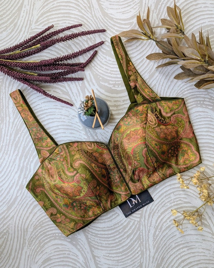 Green Banarasi Blouse - Readymade Saree Blouse
