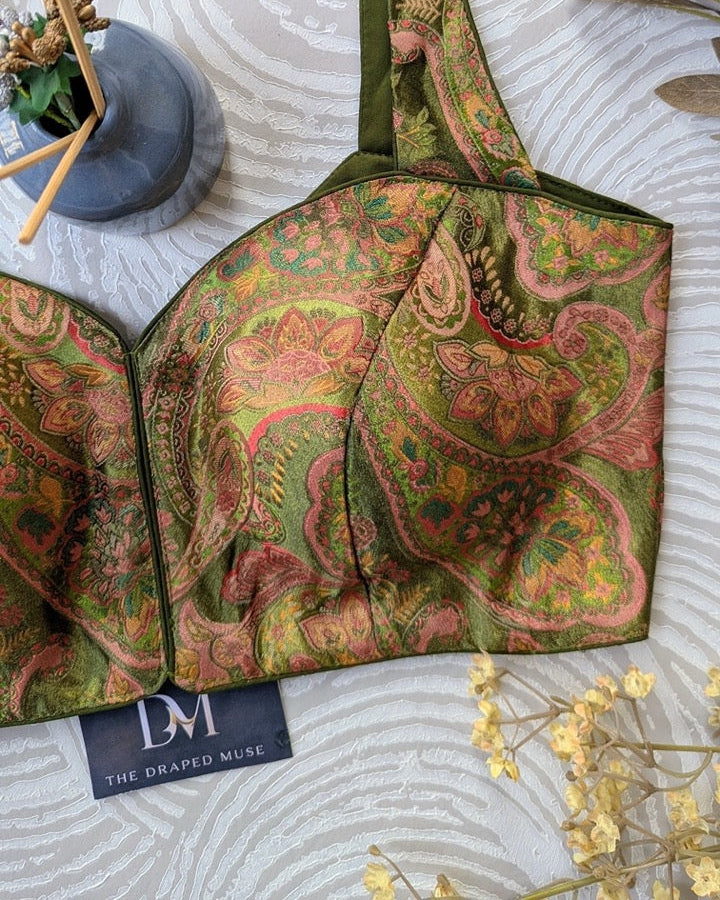 Green Banarasi Blouse - Readymade Saree Blouse