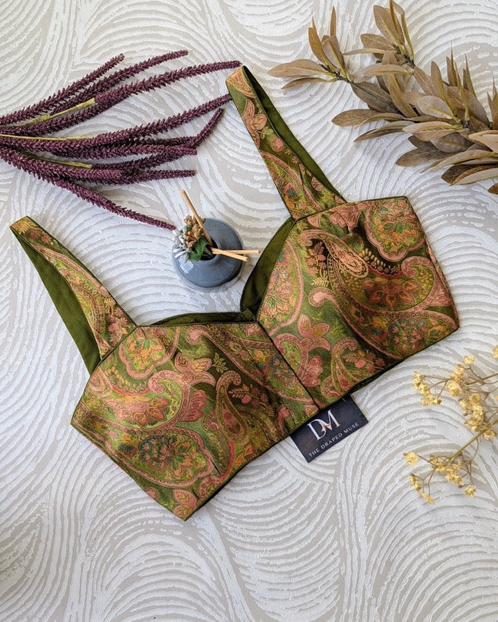 Green Banarasi Blouse - Readymade Saree Blouse