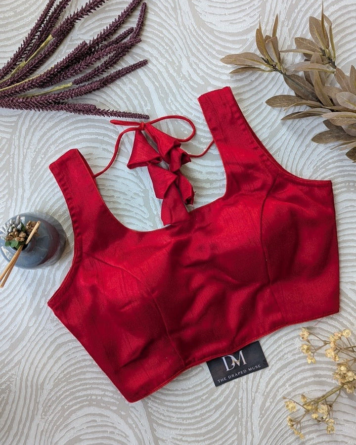 Red Raw Silk Blouse - Readymade Saree Blouse