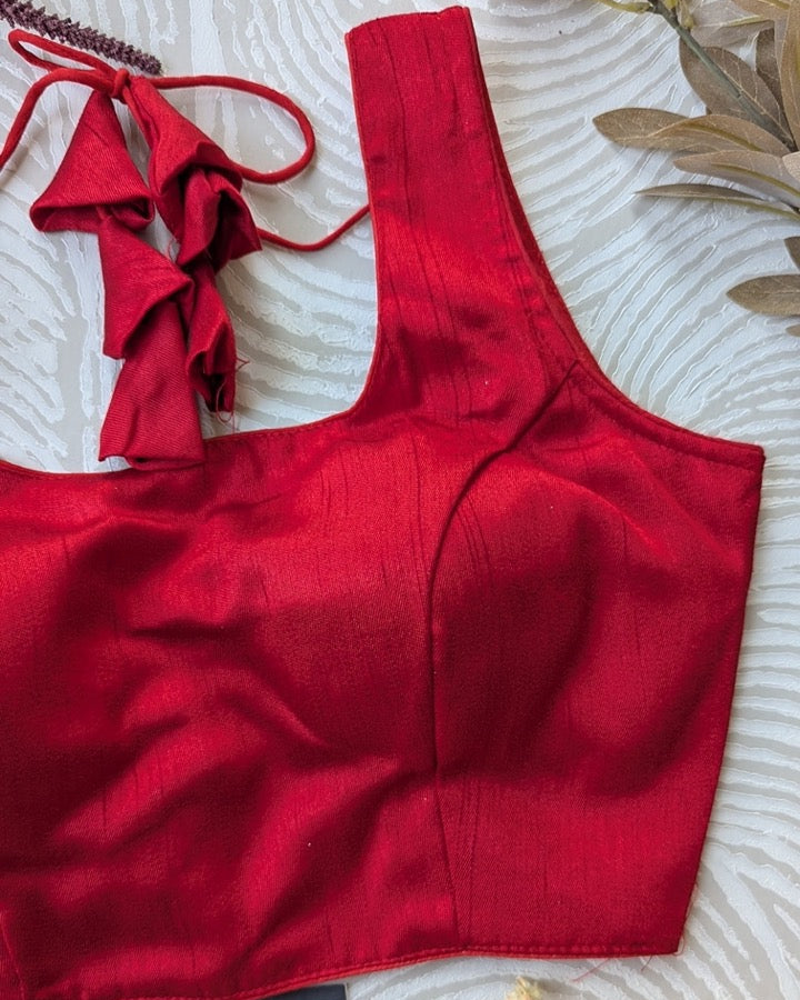 Red Raw Silk Blouse - Readymade Saree Blouse