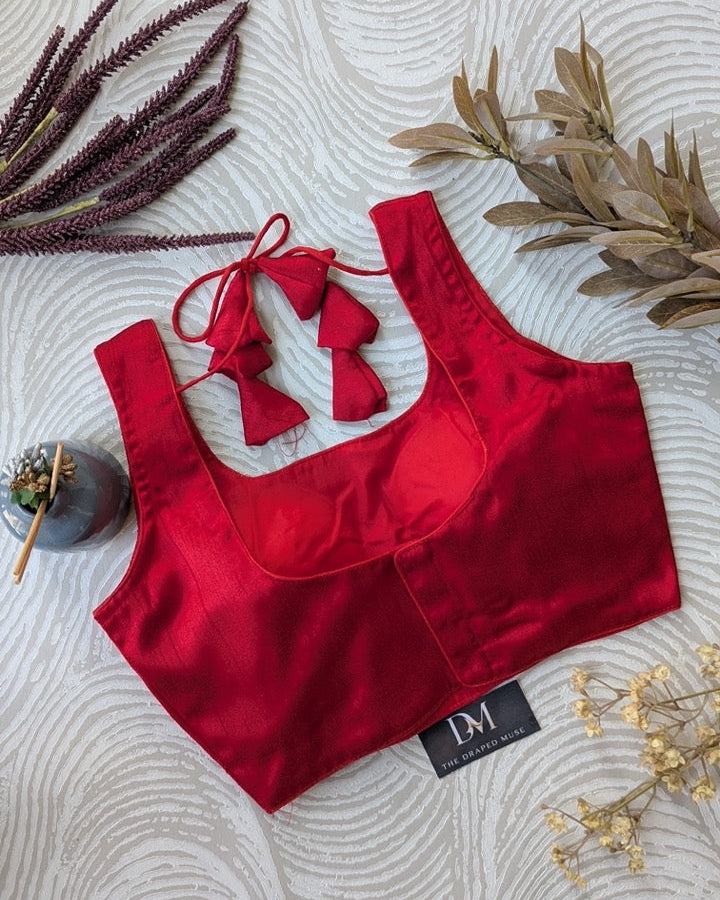Red Raw Silk Blouse - Readymade Saree Blouse