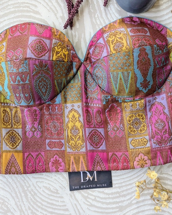 Banarasi Multicolour Corset Blouse - Readymade Saree Blouse