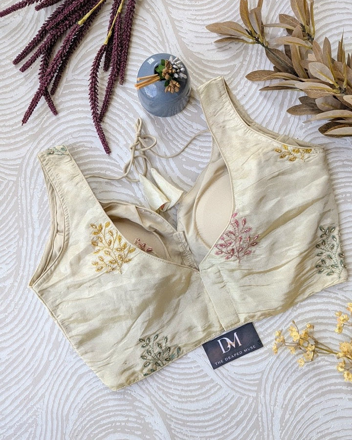 Off White Elegant Tissue Silk Blouse - Readymade Saree Blouse