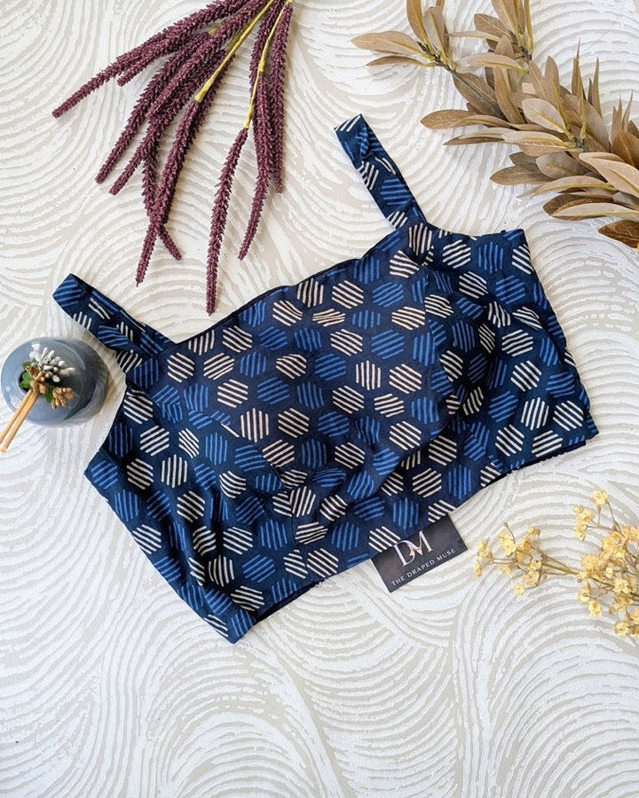 Blue Cotton Printed Blouse - Readymade Saree Blouse