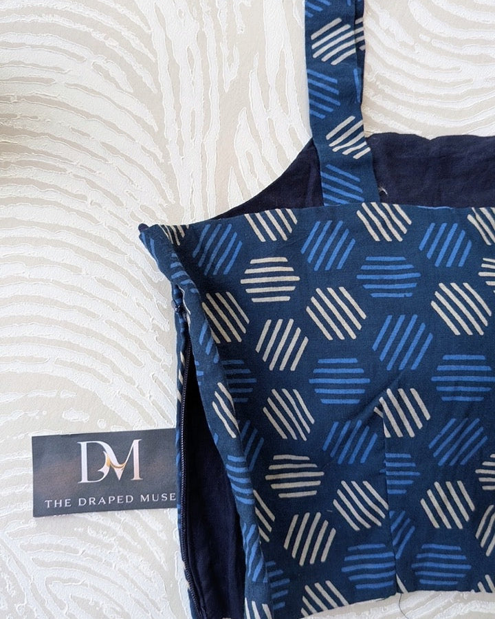 Blue Cotton Printed Blouse - Readymade Saree Blouse