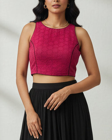 Pink Hakoba Racer Back Blouse - Readymade Saree Blouse