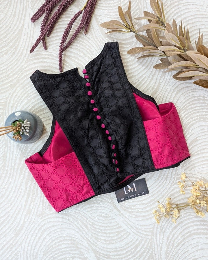 Pink Hakoba Racer Back Blouse - Readymade Saree Blouse
