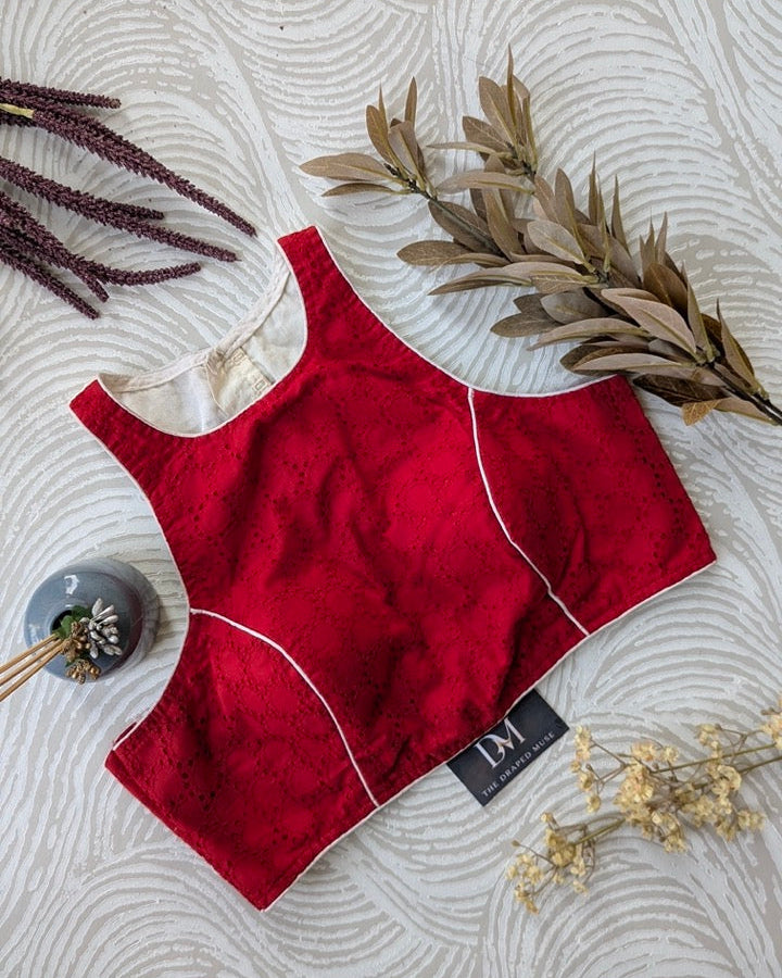 Red Hakoba Racer Back Blouse - Readymade Saree Blouse