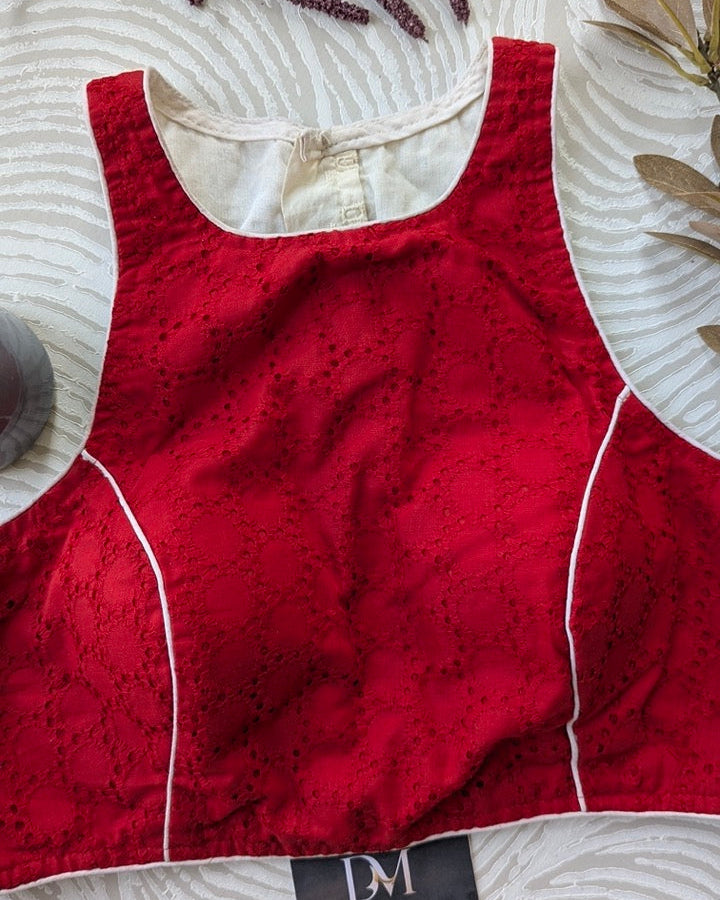 Red Hakoba Racer Back Blouse - Readymade Saree Blouse
