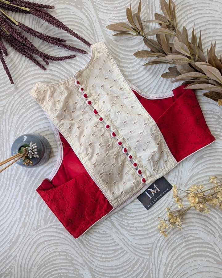 Red Hakoba Racer Back Blouse - Readymade Saree Blouse