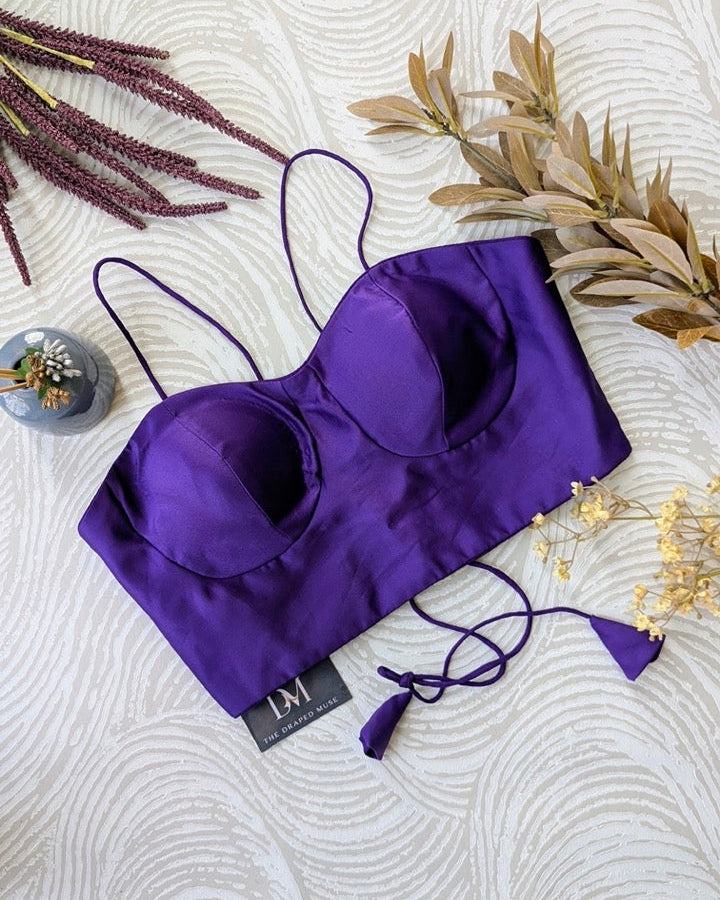 Purple Satin Spaghetti Blouse - Readymade Saree Blouse