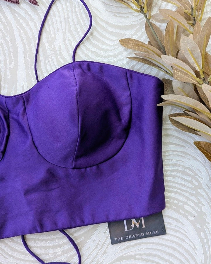 Purple Satin Spaghetti Blouse - Readymade Saree Blouse