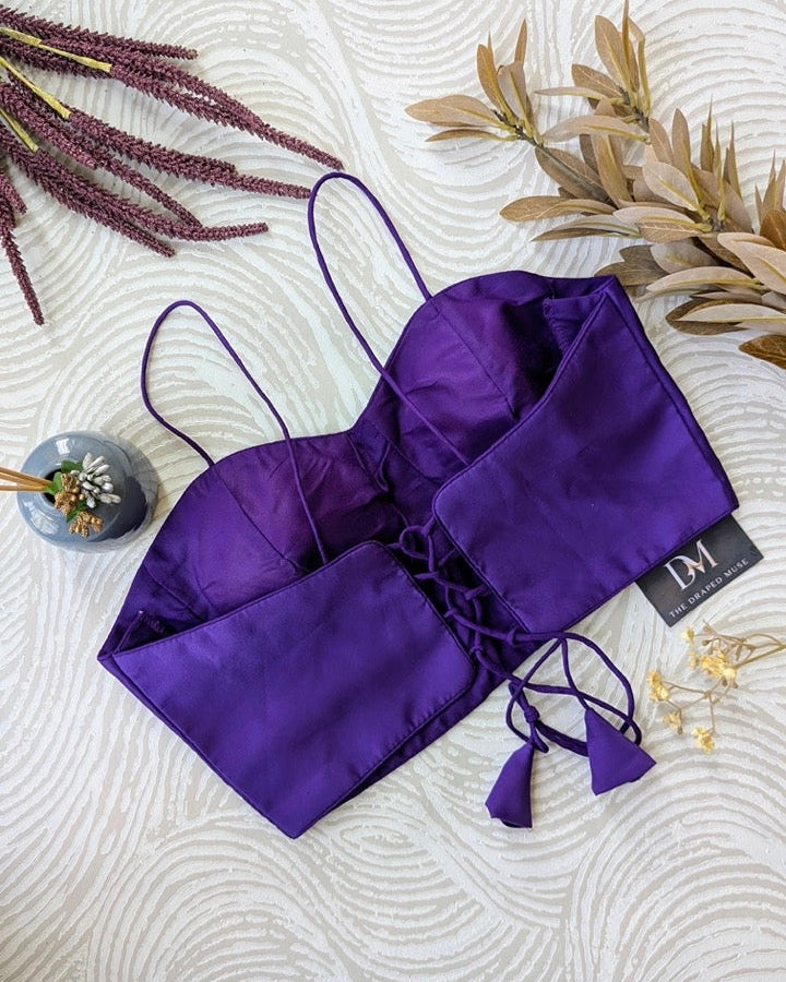 Purple Satin Spaghetti Blouse - Readymade Saree Blouse