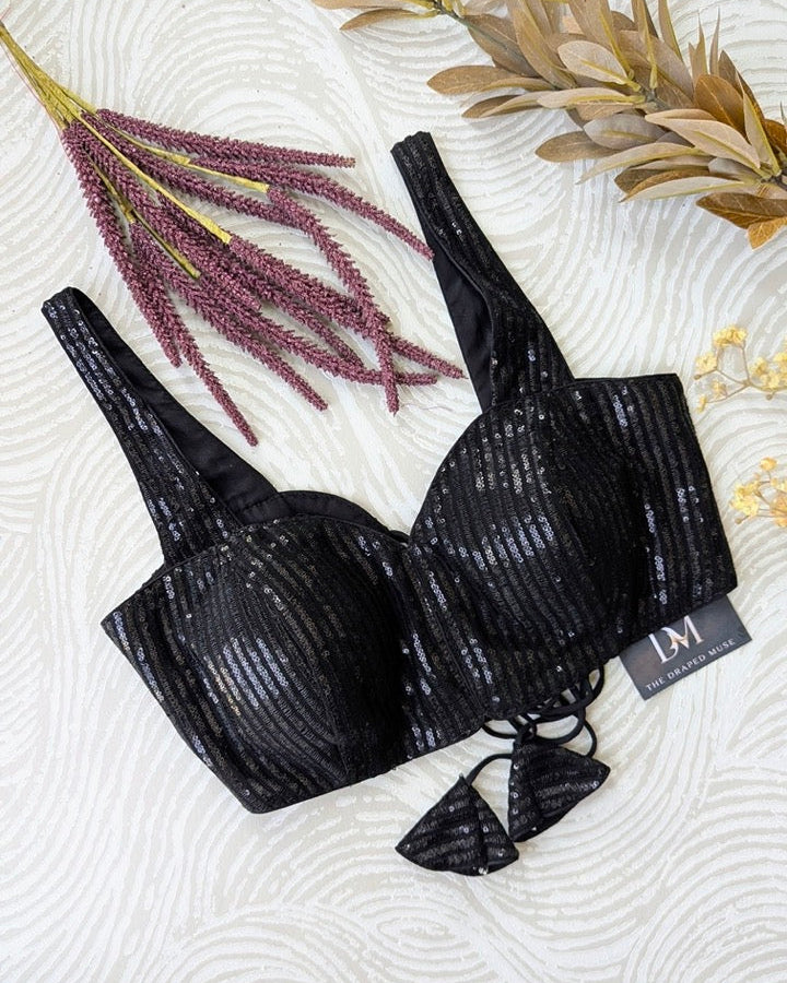 Black Shimmer Hollywood Blouse - Readymade Saree Blouse