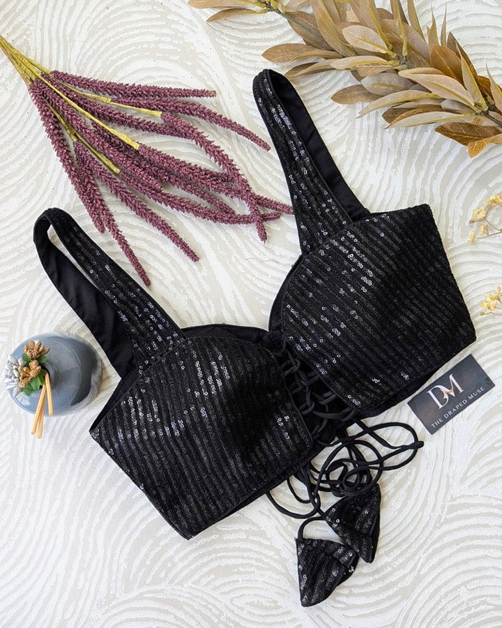 Black Shimmer Hollywood Blouse - Readymade Saree Blouse