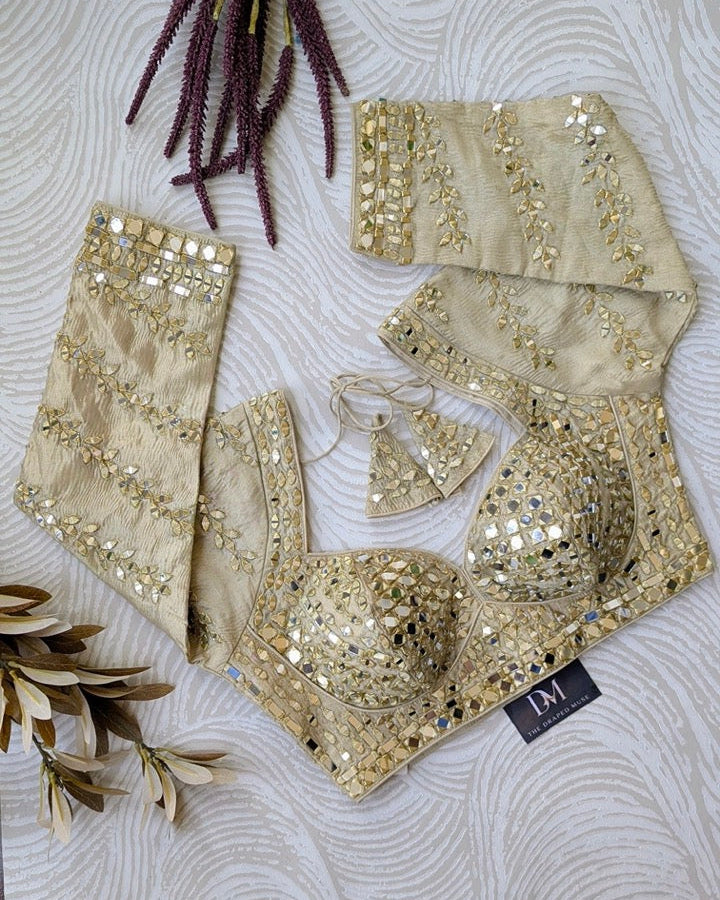 Gold Heavy Mirror Work Blouse - Readymade Saree Blouse