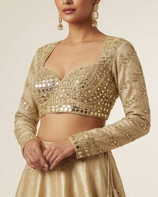Gold Heavy Mirror Work Blouse - Readymade Saree Blouse