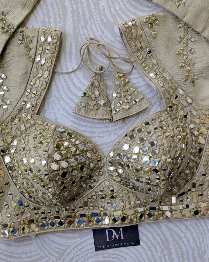 Gold Heavy Mirror Work Blouse - Readymade Saree Blouse