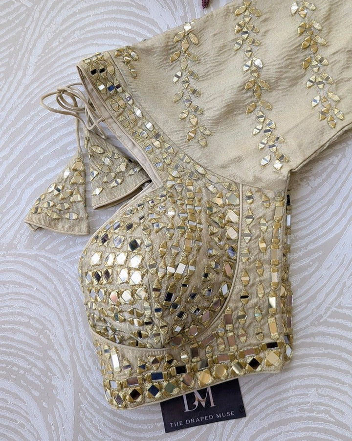 Gold Heavy Mirror Work Blouse - Readymade Saree Blouse