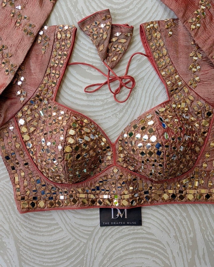 Peach Heavy Mirror Work Blouse - Readymade Saree Blouse