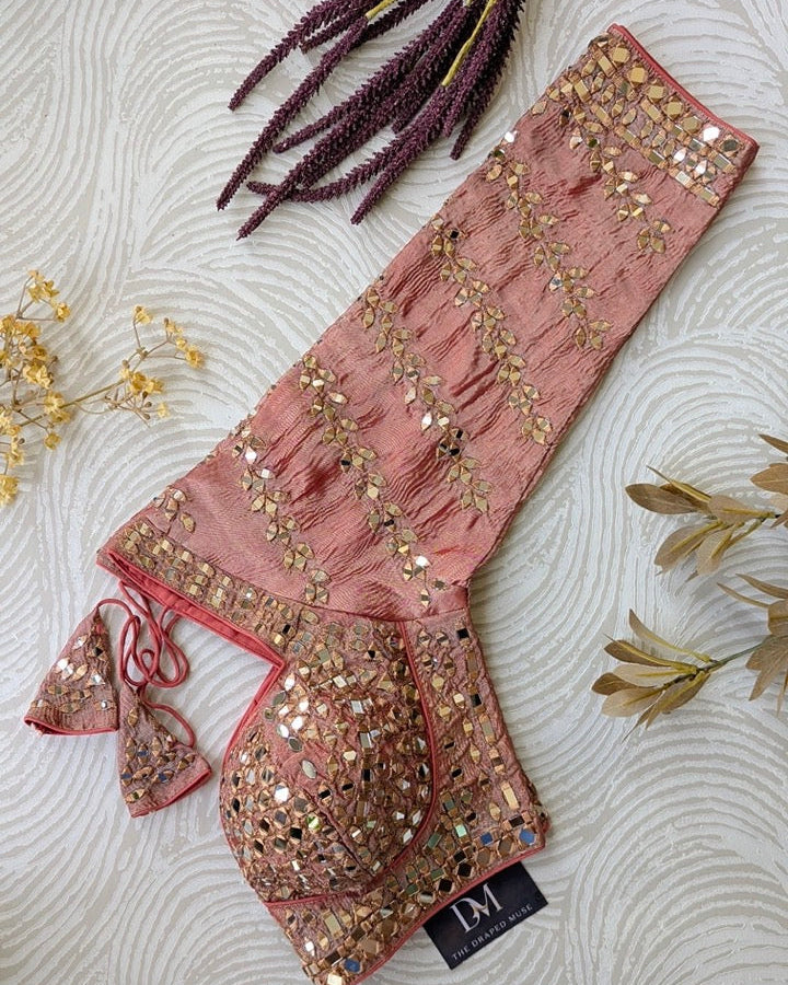 Peach Heavy Mirror Work Blouse - Readymade Saree Blouse