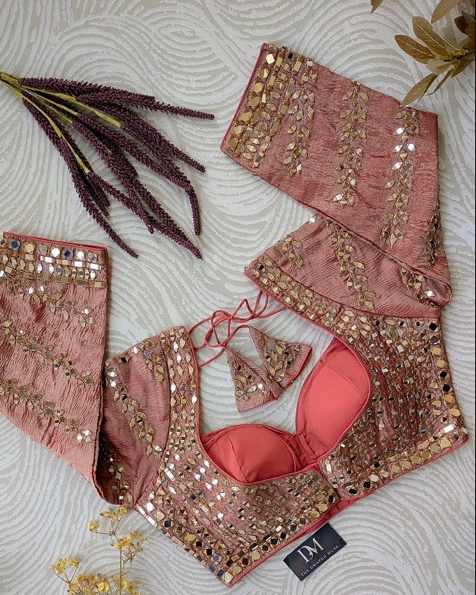 Peach Heavy Mirror Work Blouse - Readymade Saree Blouse