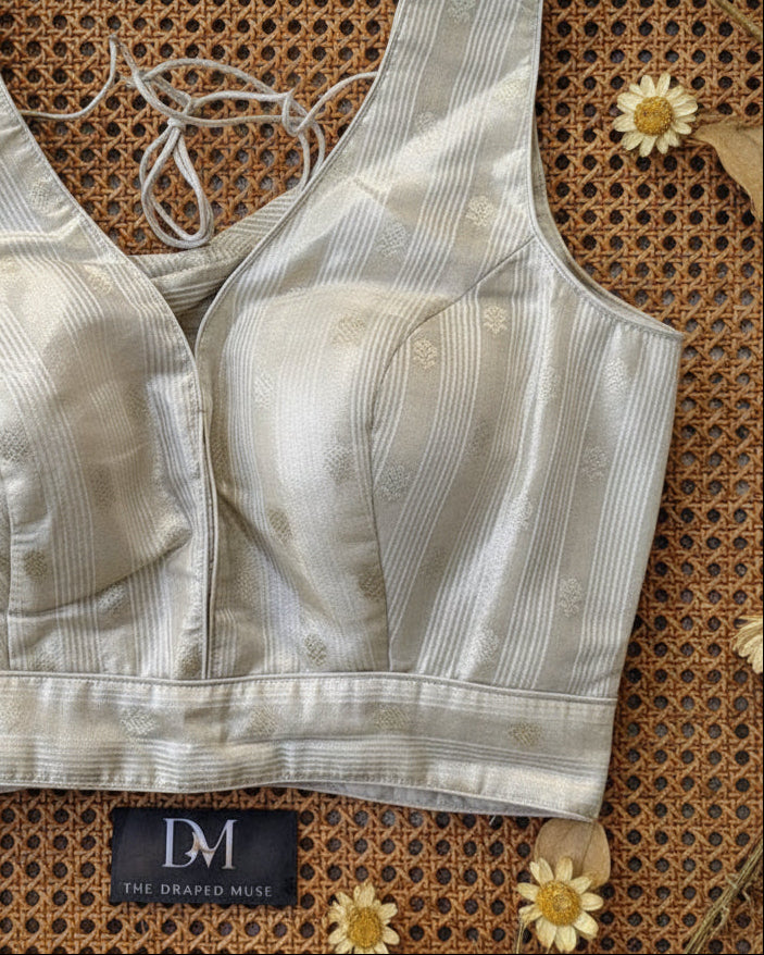 Off White Tissue Silk Blouse - Readymade Saree Blouse
