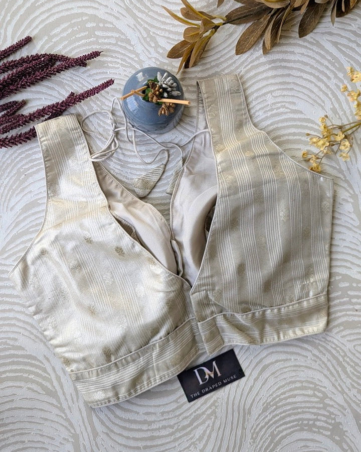 Off White Tissue Silk Blouse - Readymade Saree Blouse