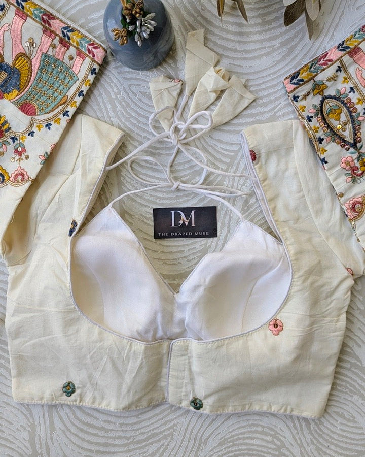 Off White Madhubala Khadi Cotton Blouse - Readymade Saree Blouse